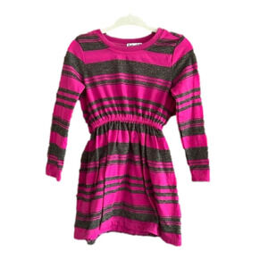 𝅺splendid Pink Metallic Striped Dress Long Sleeves
